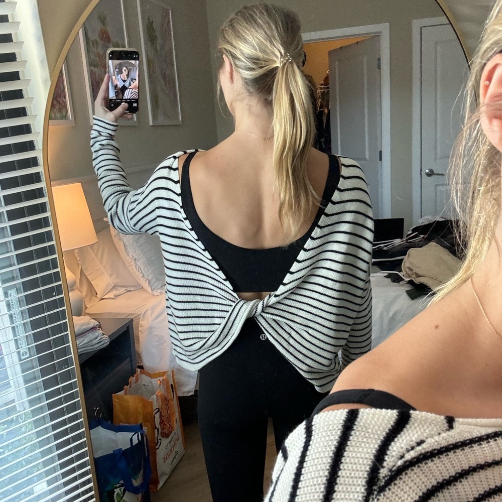 Olivaceous b&w striped sweater